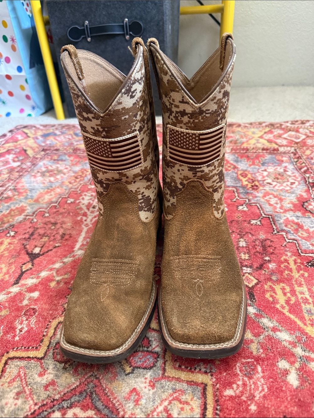 Ariat Brown Suede & Camo Patch Western Ankle Booties